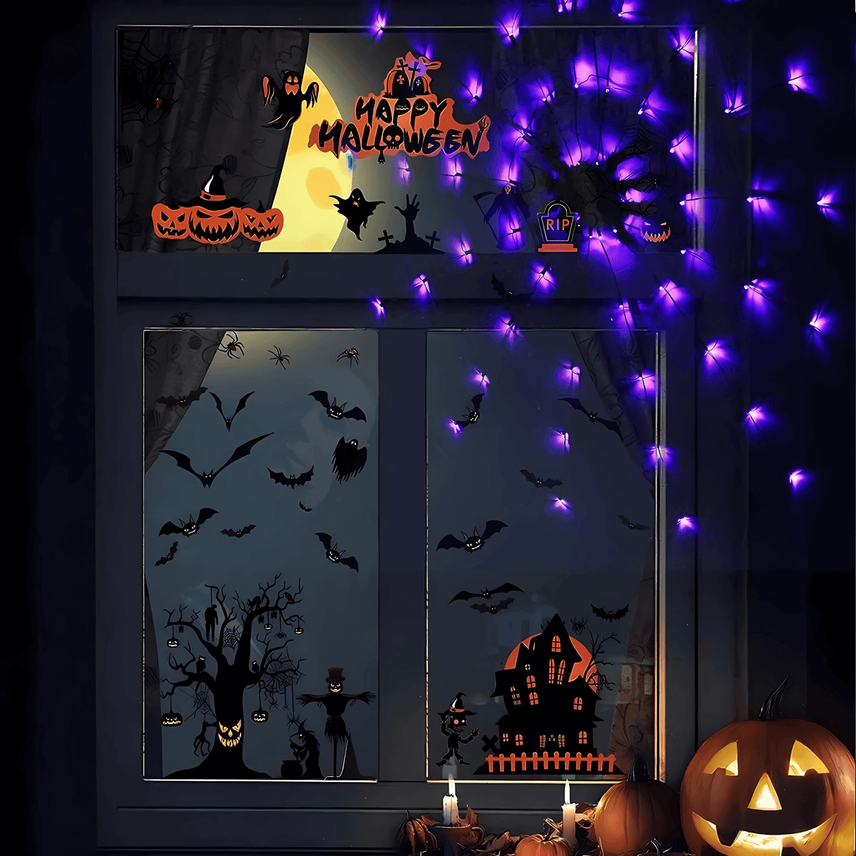 SpiderGlow – Halloween-Spinnennetz-LED-Lichterkette mit Fernbedienung, Spinnendekoration und 8 Lichtmodi