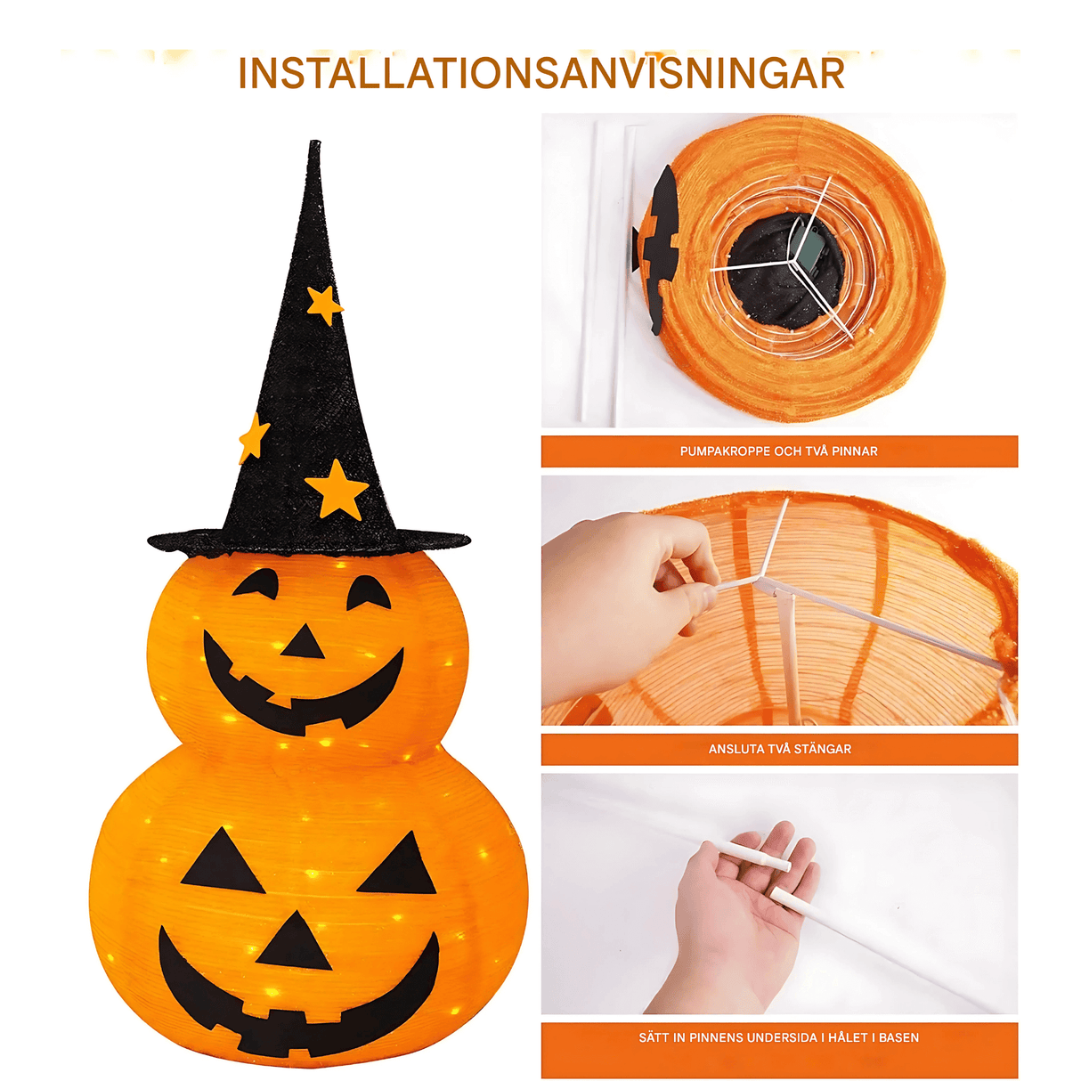 GlowPump - Zusammenklappbarer beleuchteter Halloween-Kürbis mit LED, Timer & Batteriebetriebene Dekoration für drinnen und draußen