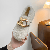 CozyGleam - Plüsch-Kunstfell-Kuschelschuhe mit goldener Schnalle und Teddy-Textur für Zuhause und draußen