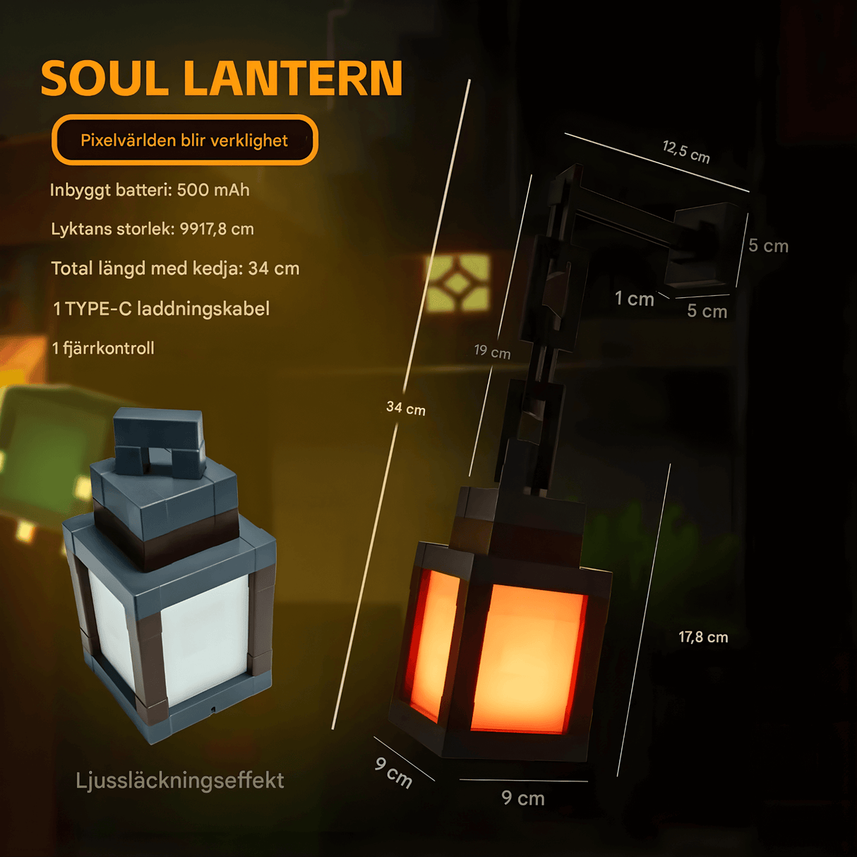 SoulLantern - Pixel inspirierte Wandleuchte mit 16 Farben, Fernbedienung & USB-Aufladung für Schlafzimmer und dekorative Atmosphäre