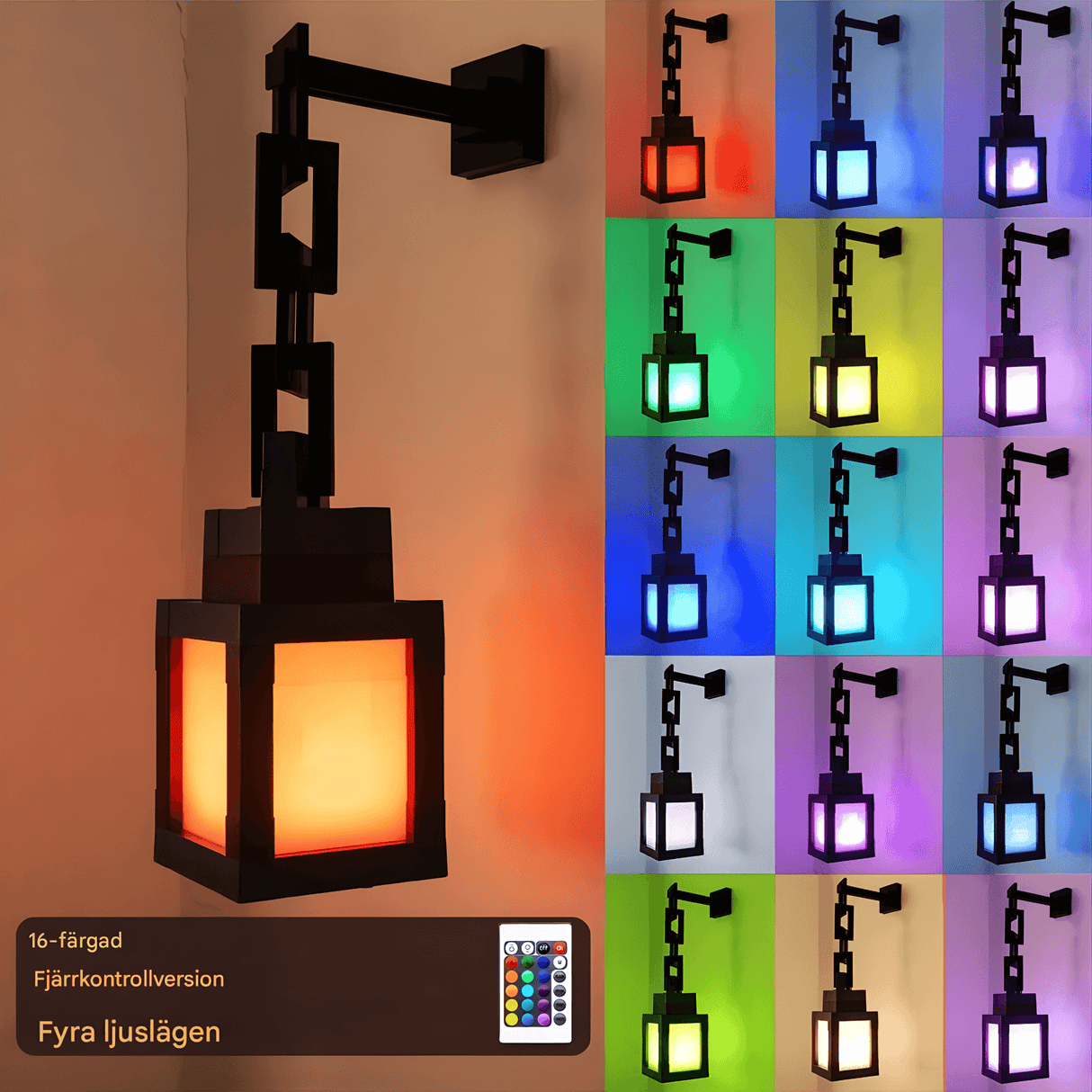 SoulLantern - Pixel inspirierte Wandleuchte mit 16 Farben, Fernbedienung & USB-Aufladung für Schlafzimmer und dekorative Atmosphäre