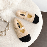 CuddleFlex - Plüsch-Kuschelschuhe mit goldener Schnalle & Zweifarbiger Komfort für den Innen- und leichten Außeneinsatz