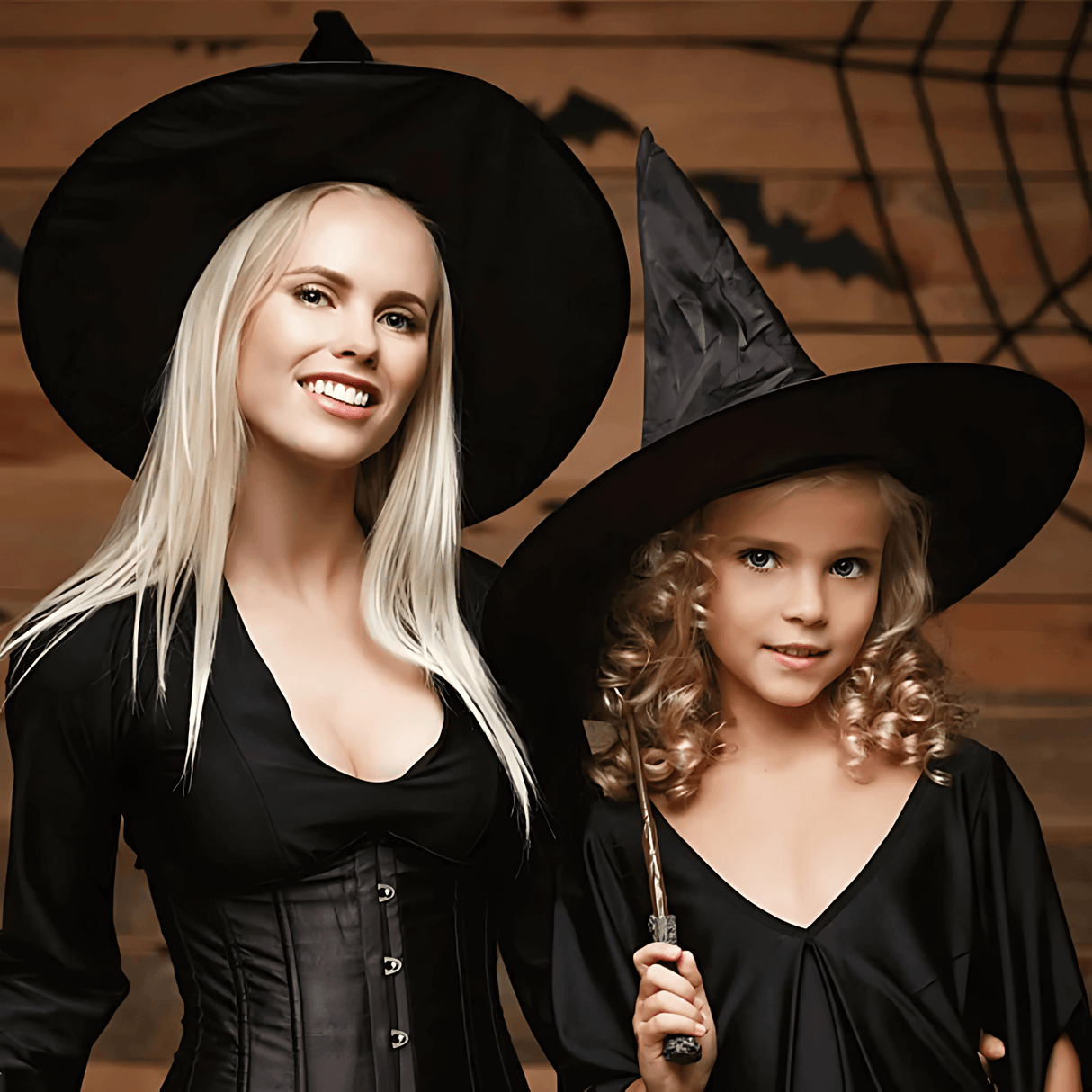 WitchGleam - Zusammenklappbarer Halloween Hexenhut aus schwarzem Polyester für Maskerade, Party & Dekoration