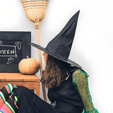WitchGleam - Zusammenklappbarer Halloween Hexenhut aus schwarzem Polyester für Maskerade, Party & Dekoration