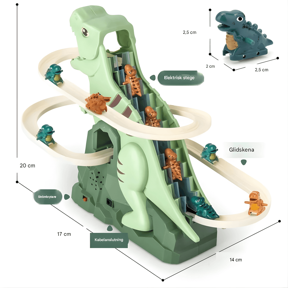 DinoQuest - Elektrische Dinosaurierrutsche mit automatischer Klettertreppe, Lichter & Musik für Kinder