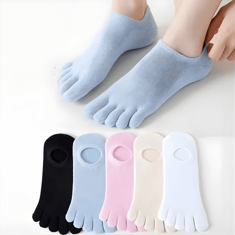 FlexiToe - 5 Paar rutschfeste Yoga- und Pilates-Socken mit fünf Zehen & Bequeme Passform für Tanz und Training