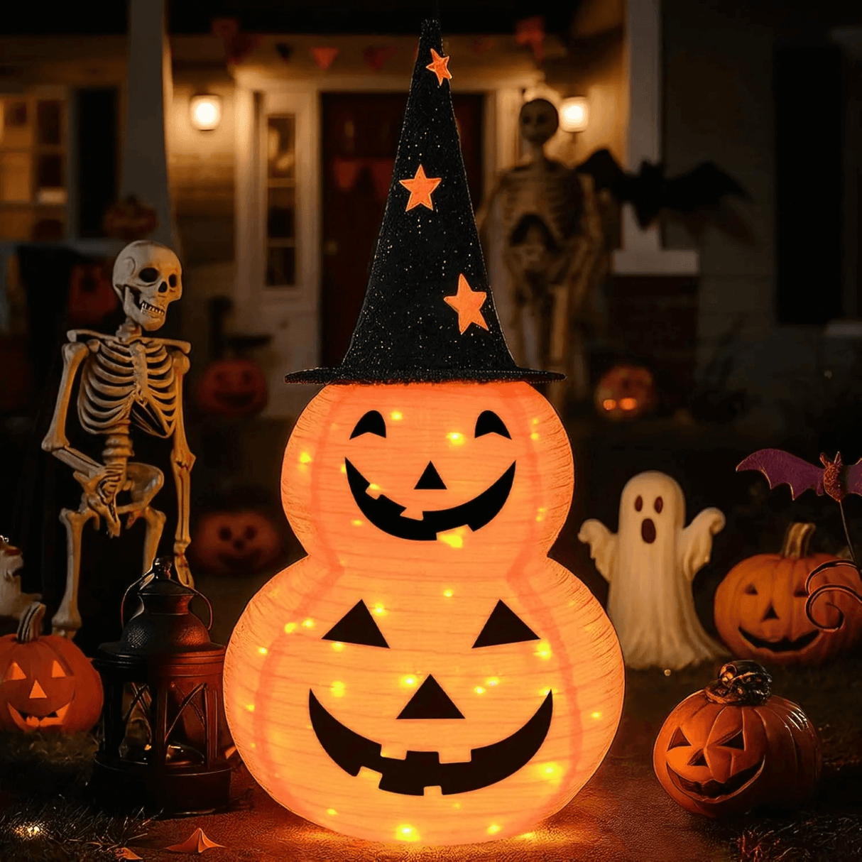 GlowPump - Zusammenklappbarer beleuchteter Halloween-Kürbis mit LED, Timer & Batteriebetriebene Dekoration für drinnen und draußen