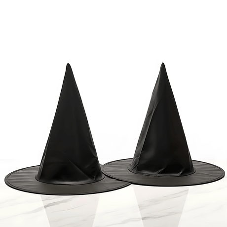 WitchGleam - Zusammenklappbarer Halloween Hexenhut aus schwarzem Polyester für Maskerade, Party & Dekoration