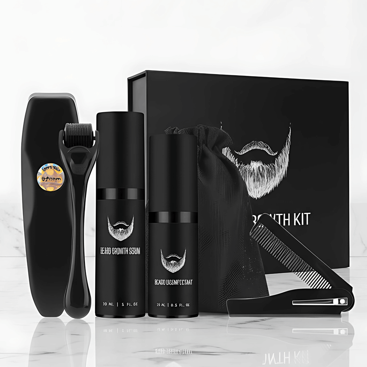 BeardForge – Bartwuchs-Set für Männer mit Rasierer, Serum, Desinfektionsspray und Kamm
