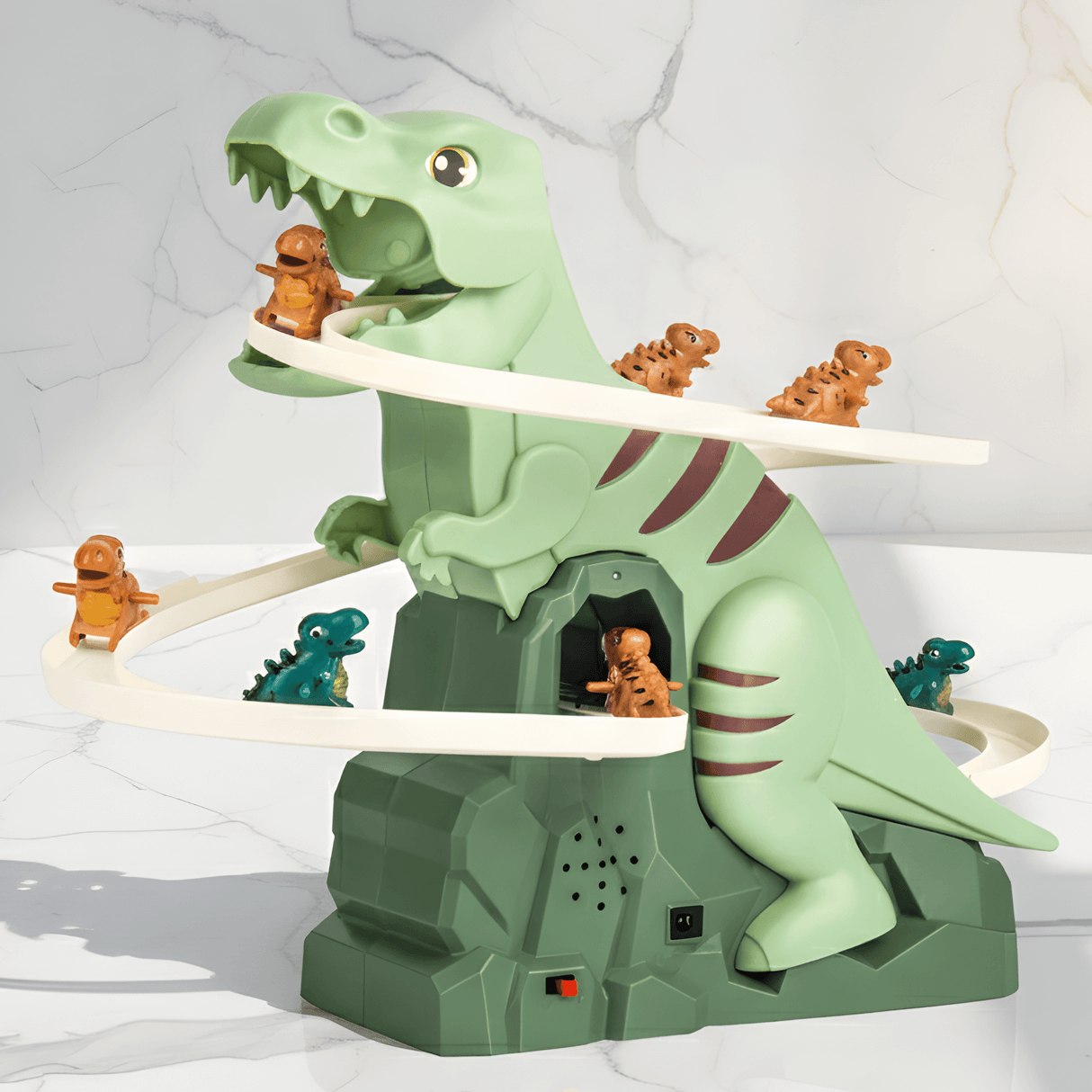 DinoQuest - Elektrische Dinosaurierrutsche mit automatischer Klettertreppe, Lichter & Musik für Kinder