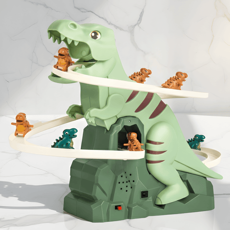 DinoQuest - Elektrische Dinosaurierrutsche mit automatischer Klettertreppe, Lichter & Musik für Kinder