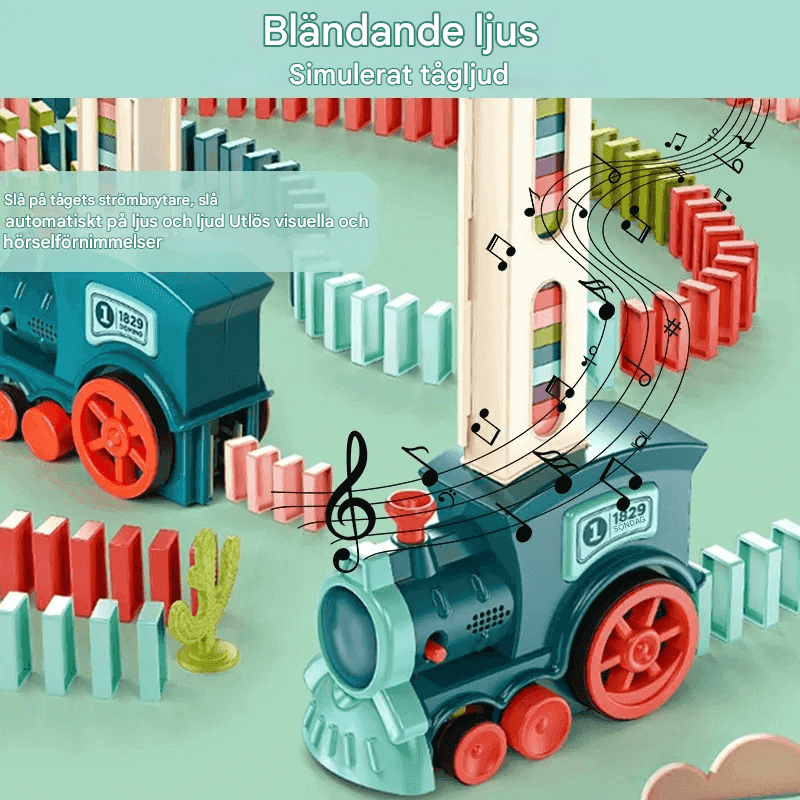 Automatischer Domino-Zug für Kinder | Selbstaufstellende Dominosteine mit Licht und Sound – Pädagogisches STEM-Spielzeug (ab 3 Jahren)