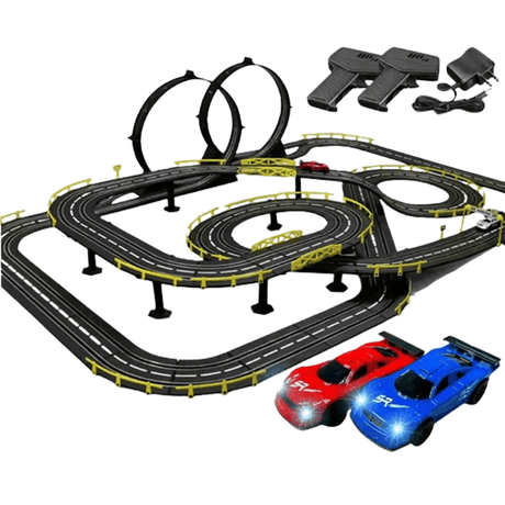 Große RC-Autobahn für Kinder - Rennbahnspielzeug mit doppelter Rennstrecke und einfacher Montage