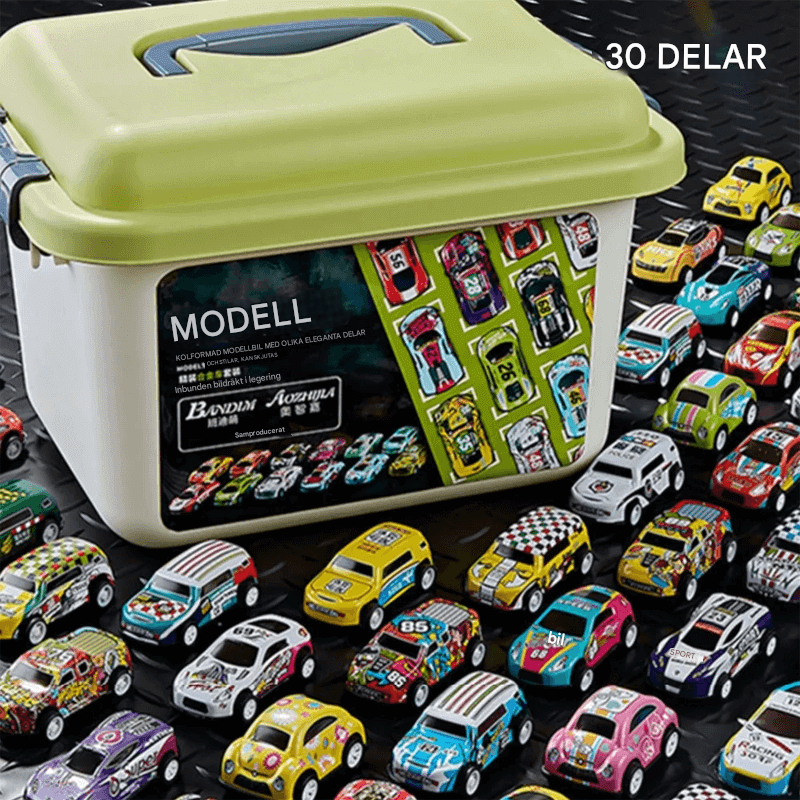 30 Stück Alu-Rennwagen mit Aufbewahrungsbox - Rennspielzeug für Kinder