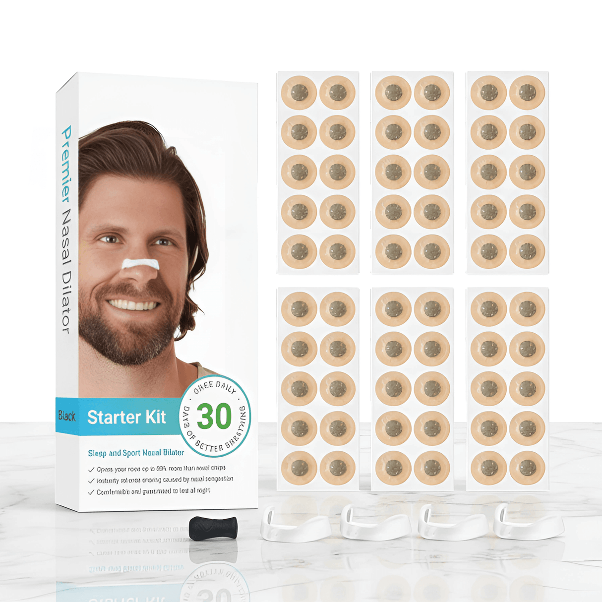 AirNite – Anti-Schnarch-Set in Schwarz oder Weiß mit Nasenclip und Atemtabletten für eine bessere Nasenatmung