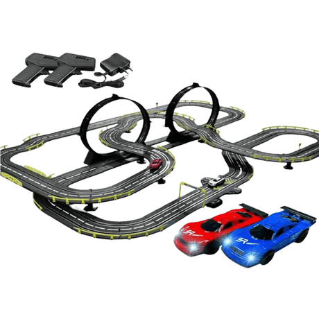 Große RC-Autobahn für Kinder - Rennbahnspielzeug mit doppelter Rennstrecke und einfacher Montage