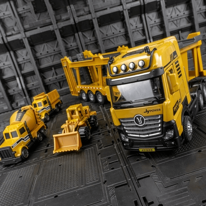 Simulierter Doppeldecker-Anhängerzug - Komplettes Modellset für Bauspielzeug und Sammler