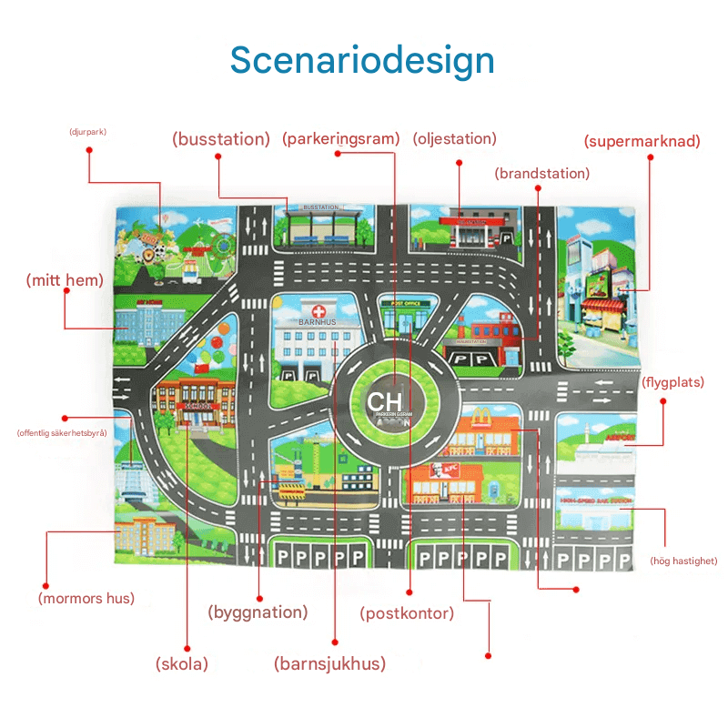 Urban inspirierte Spielmatte - Roadmap Poster für kreatives und pädagogisches Spielen