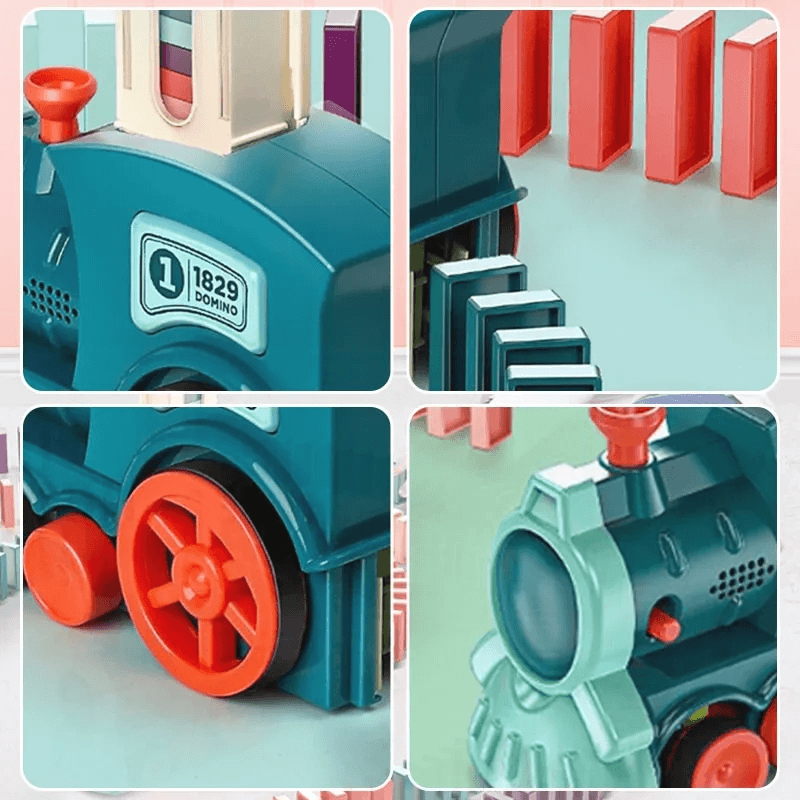 Automatischer Domino-Zug für Kinder | Selbstaufstellende Dominosteine mit Licht und Sound – Pädagogisches STEM-Spielzeug (ab 3 Jahren)