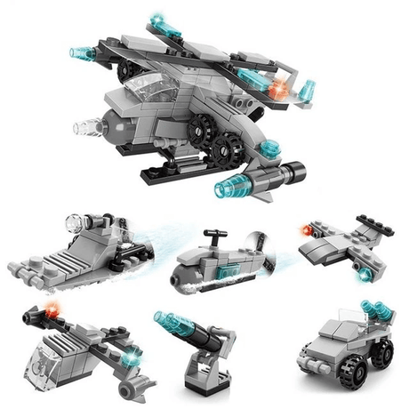 6-in-1 Bauklötze Fahrzeugset für Kinder | Feuerwehrauto, Panzer & Hubschrauber - STEM Spielzeug für kreatives Spielen & Lernen (6-10 Jahre)