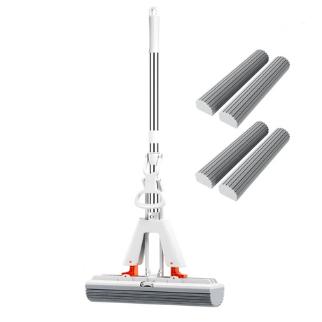 Selbstdrückender Mopp mit Teleskopstiel - Zusammenklappbarer Baumwollmopp für effektive Bodenreinigung & Trocknen