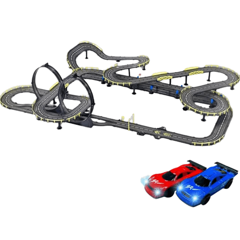 Große RC-Autobahn für Kinder - Rennbahnspielzeug mit doppelter Rennstrecke und einfacher Montage