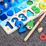 Montessori Holzpuzzle für Kleinkinder | 5-in-1 Lernspielzeug aus Holz mit Fischspiel, Sortieren & Zählen - Lernspiel für Kinder 2-5 Jahre