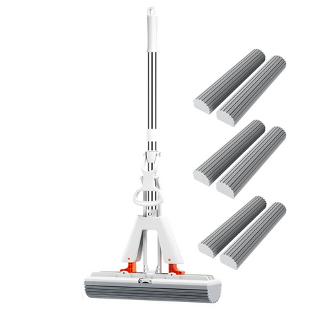 Selbstdrückender Mopp mit Teleskopstiel - Zusammenklappbarer Baumwollmopp für effektive Bodenreinigung & Trocknen