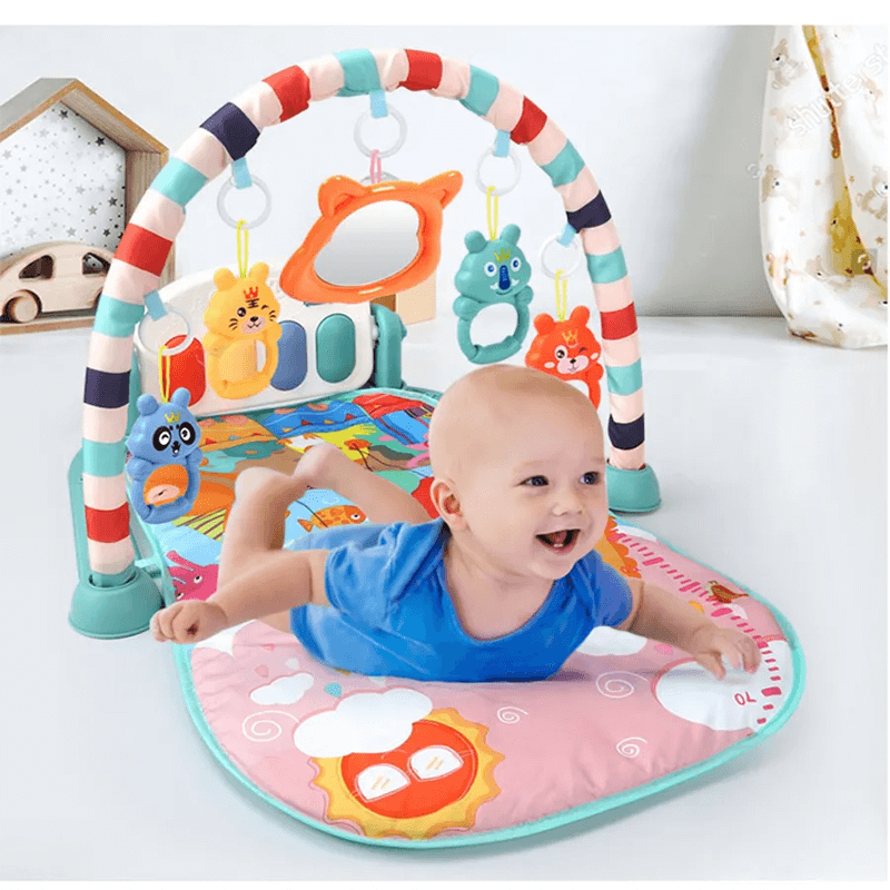 Baby Spielmatte mit Musik & Spielzeug | 3-in-1 Activity Gym für Neugeborene & Kleinkind - weich, tragbar & Entwicklungsspiel von 0-18 Monaten