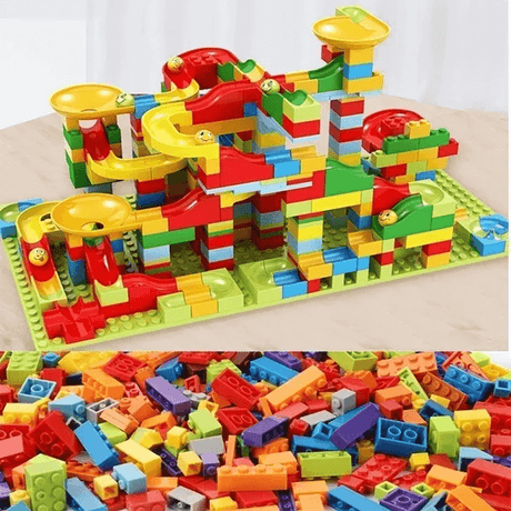 Murmelbahn-Bausteine - Kreatives Labyrinth mit Rutsche und Kugelbahn für Kinder - Lernspiel zur Problemlösung und Fantasie