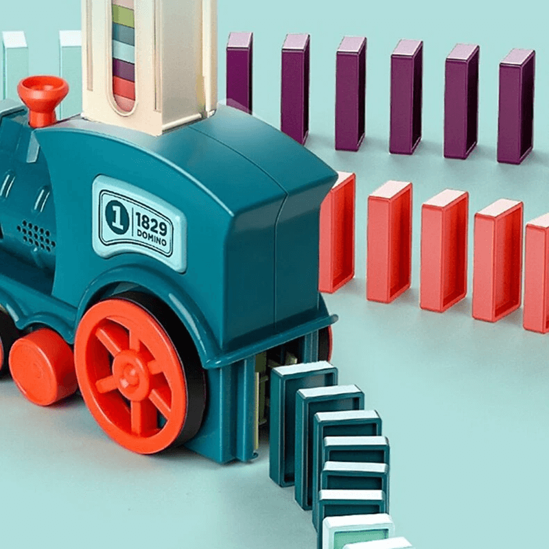 Automatischer Domino-Zug für Kinder | Selbstaufstellende Dominosteine mit Licht und Sound – Pädagogisches STEM-Spielzeug (ab 3 Jahren)