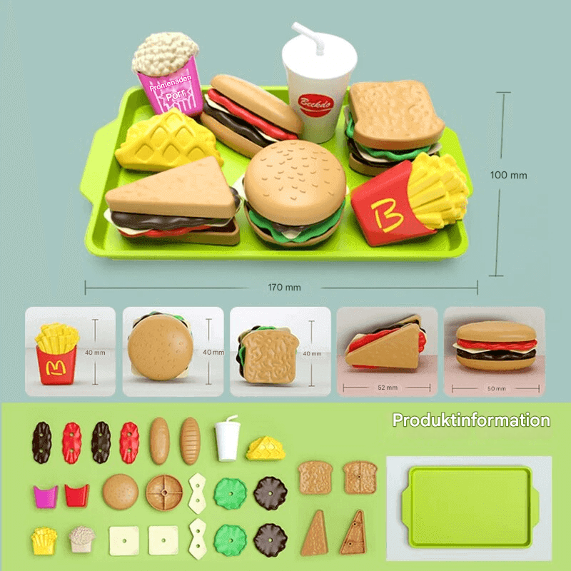 Mini Pretend Food Set - Realistischer Hamburger-Teller für Kinder-Rollenspiele