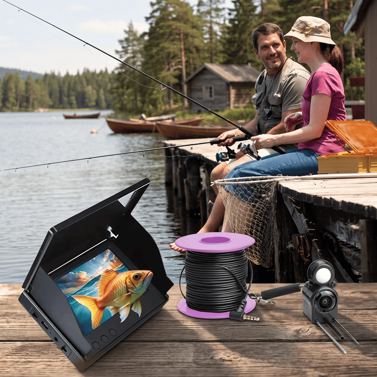 AquaScope – Undervattenskamera för Fiske med 4.3" Skärm – Portabel Fiskradar med Nattsyn och 220° Vy