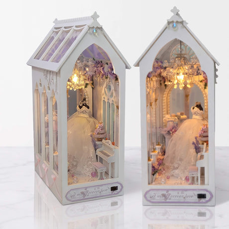 NookCraft – DIY Book Nook Bausatz aus Holz – Miniatur Bücherregal Einsatz mit Puppenhaus und LED-Beleuchtung