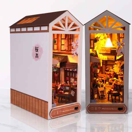 NookCraft – DIY Book Nook Bausatz aus Holz – Miniatur Bücherregal Einsatz mit Puppenhaus und LED-Beleuchtung