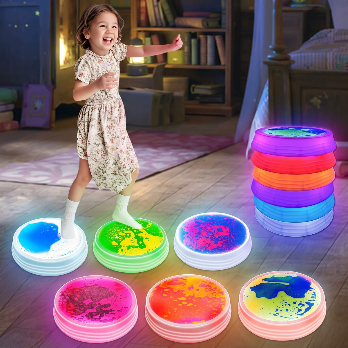 GlowStep – LED-Balansstenar för Barn 30x30 cm – Lysande Sensorisk Lekmatta med Halkfri Botten för Hemmet och Klassrummet