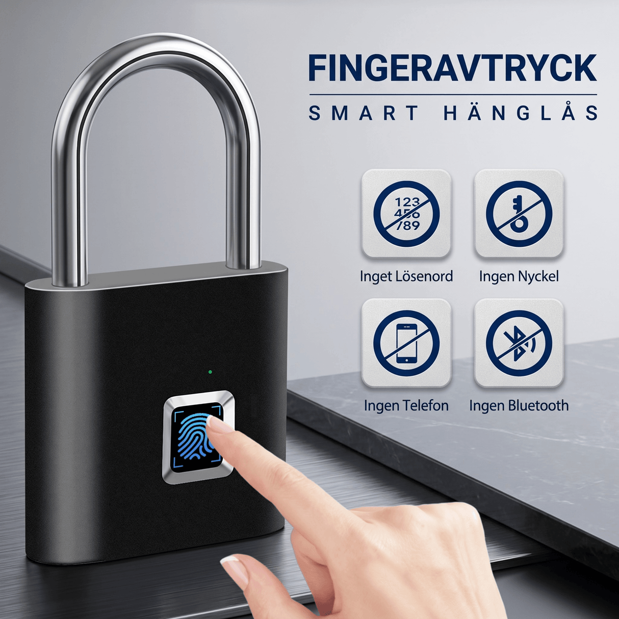 LockPrint – Smart Fingeravtryckslås med USB-laddning – Vattentätt Hänglås för Skåp, Dörr och Förvaring