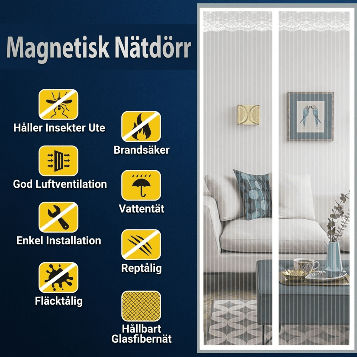 Magnetisches Moskitonetz für Tür mit automatischer Schließung | Insektenschutznetz mit Magnetverschluss - Mückenschutz für Terrasse, Balkon & Eingang (mehrere Größen)