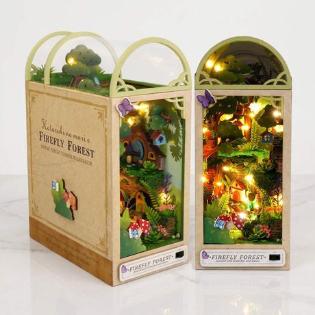 NookCraft – DIY Book Nook Bausatz aus Holz – Miniatur Bücherregal Einsatz mit Puppenhaus und LED-Beleuchtung