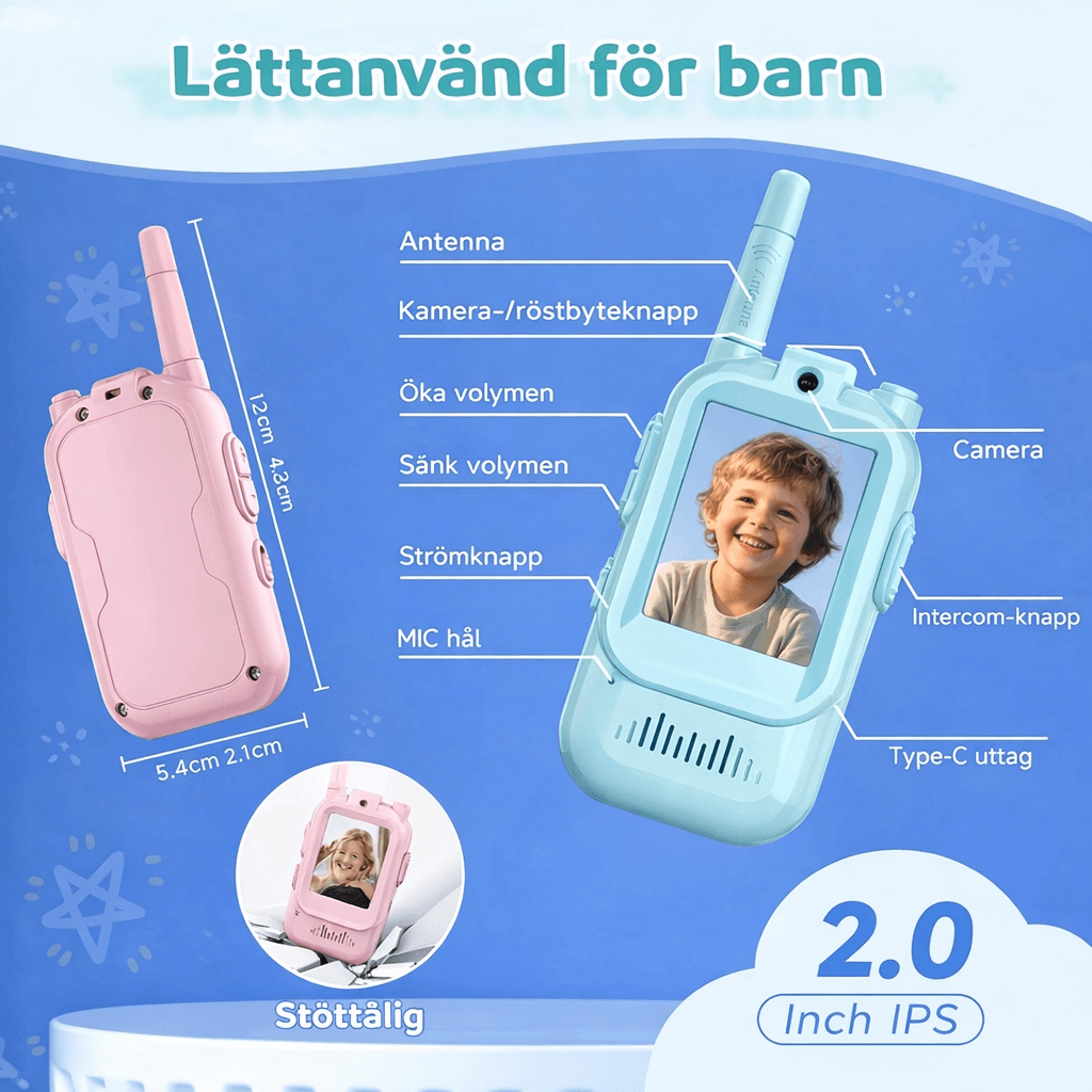 PlayTalk – Video-Walkie-Talkies für Kinder mit 2-Zoll-HD-Bildschirm, USB-C-Aufladung und Zwei-Wege-Kommunikation