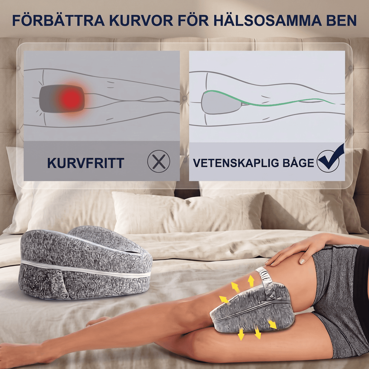 SleepAlign – Ergonomisches Memory-Schaum-Kissen für Beine und Knie, für Seitenschläfer – Lindert Schmerzen in Hüfte, Rücken und Ischias