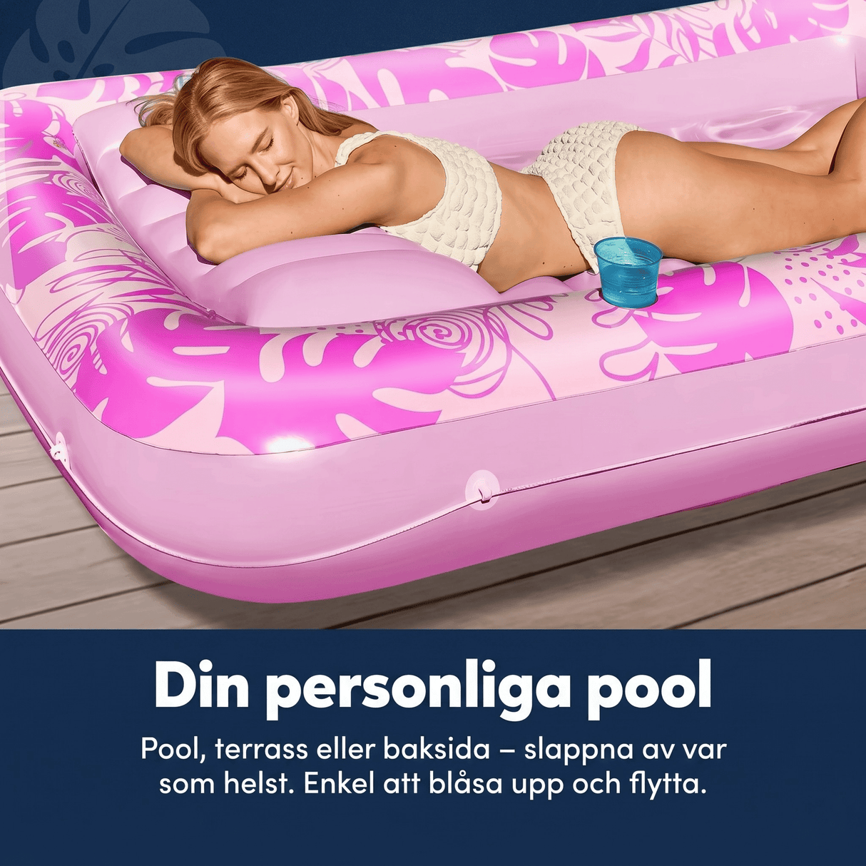 SolRaft – Aufblasbares Wasserbett und Sonnenliegen für Erwachsene mit abnehmbarer Nackenstütze und 2 Getränkehaltern – Tragbarer Pool und Schwimmliegen – 177 × 117 cm