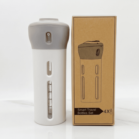 SpinFill – 4-in-1-Drehspender für unterwegs mit auslaufsicheren 40-ml-Nachfüllflaschen – Kompakte Reiseflasche