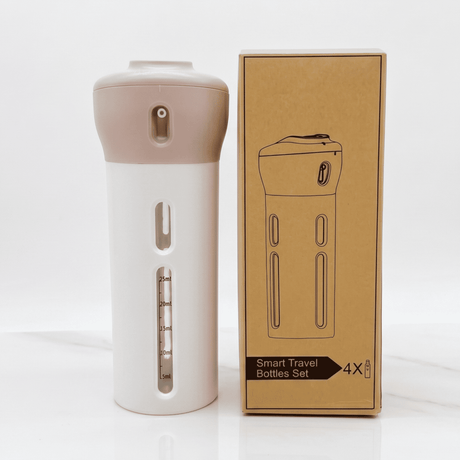 SpinFill – 4-in-1-Drehspender für unterwegs mit auslaufsicheren 40-ml-Nachfüllflaschen – Kompakte Reiseflasche