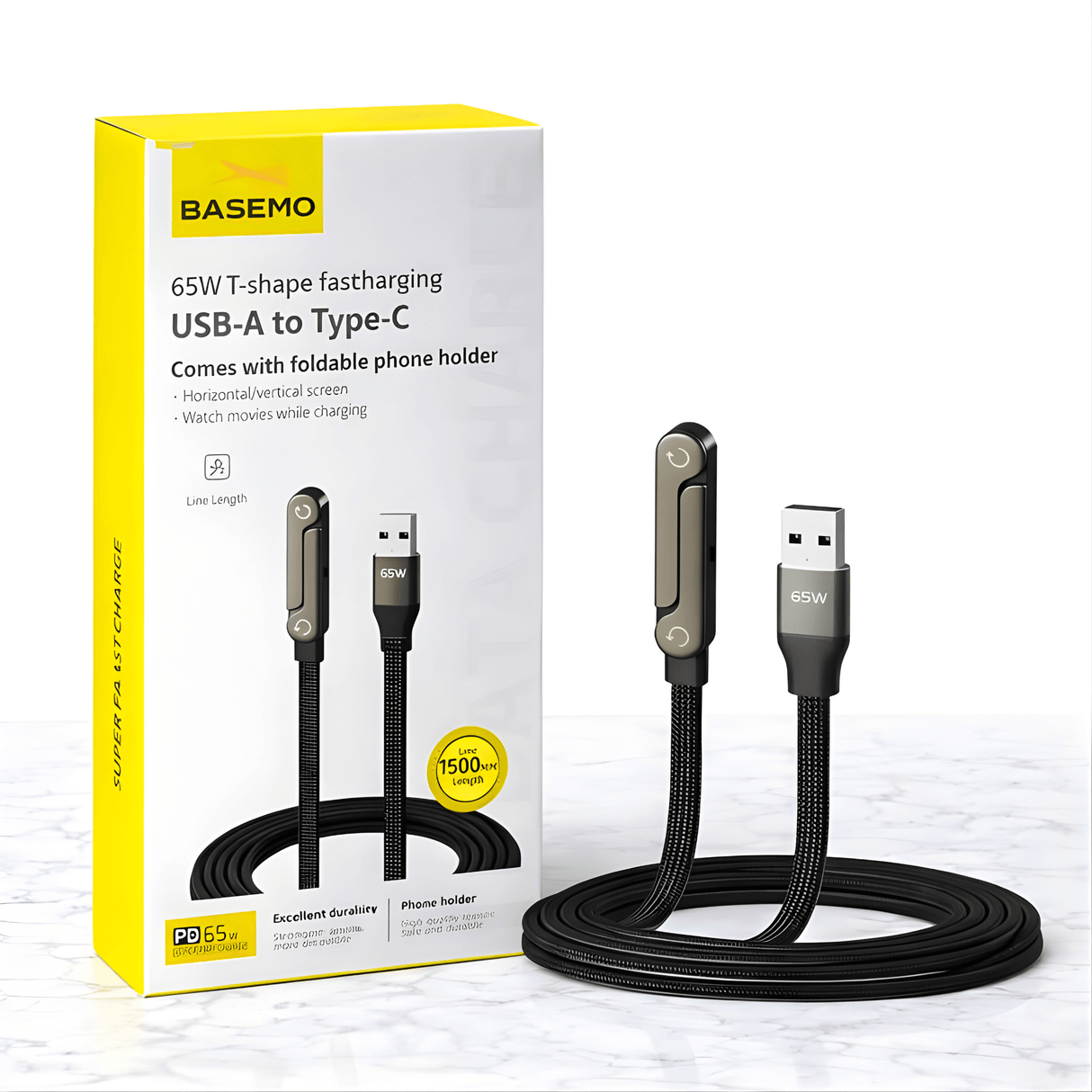 VoltDock – 240-W-/65-W-Schnellladekabel mit faltbarem Ständer, geflochtenem Design und Winkelstecker für Mobiltelefone, Tablets und Laptops