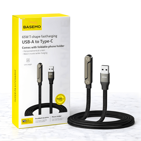 VoltDock – 240-W-/65-W-Schnellladekabel mit faltbarem Ständer, geflochtenem Design und Winkelstecker für Mobiltelefone, Tablets und Laptops