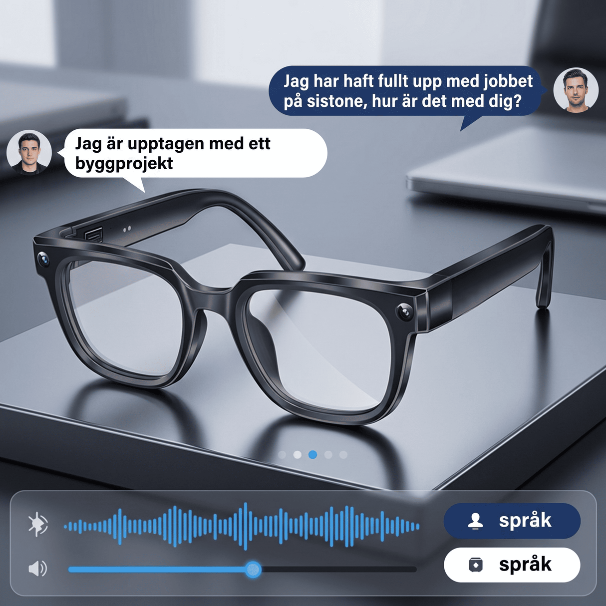 VoxLens – Smarta AI-Glasögon med Kamera, Realtidsöversättning och Röststyrning – 4K Video, Samtal och Musik