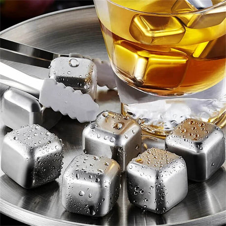 FrostGleam – Eiswürfelset aus Edelstahl | Wiederverwendbare Eiswürfel für Whisky, Wein und Cocktails – Stilvoll, kühl und ohne Verwässerung
