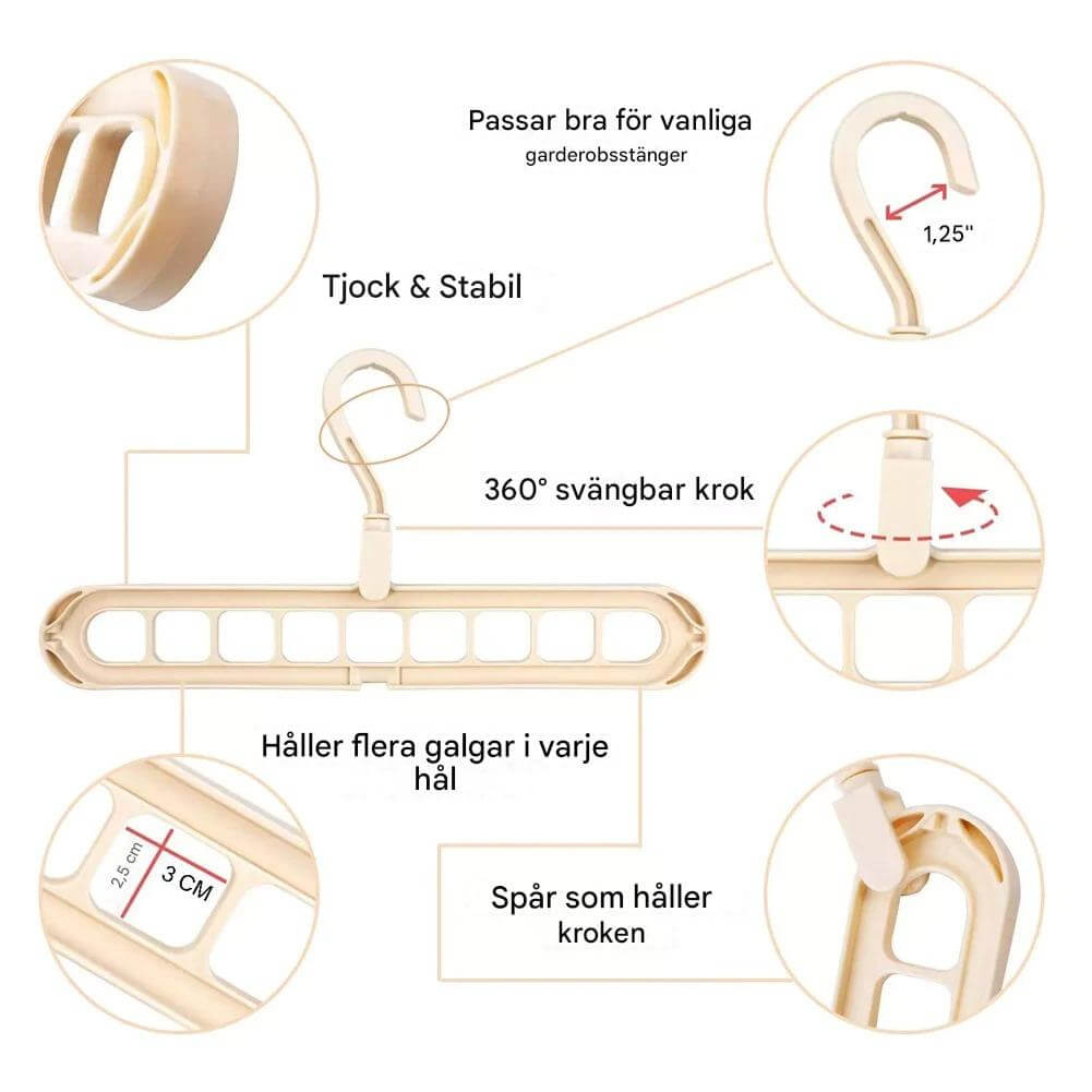 ClosetEase - Platzsparender Kleiderbügel | Multifunktionsbügel mit 9 Haken & 360° drehbarer Haken