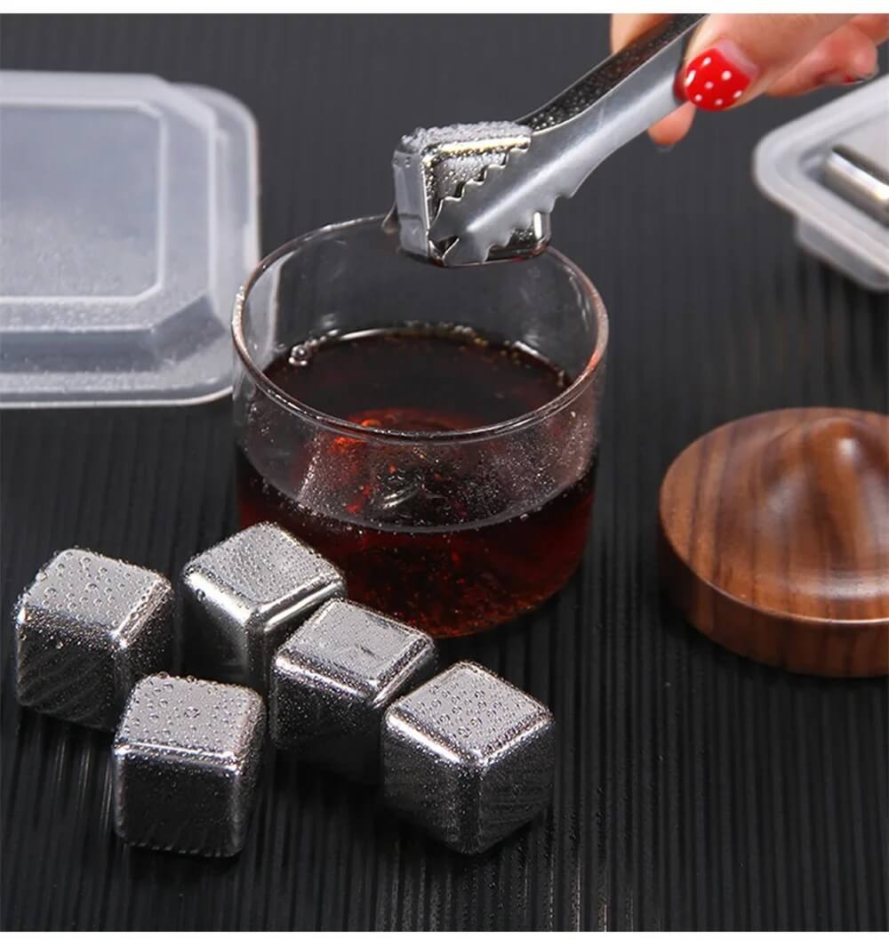 FrostGleam - Edelstahl Eiswürfel Set | Wiederverwendbare Eiswürfel für Whiskey, Wein & Cocktails - Stilvoll, kühl & Keine Verdünnung